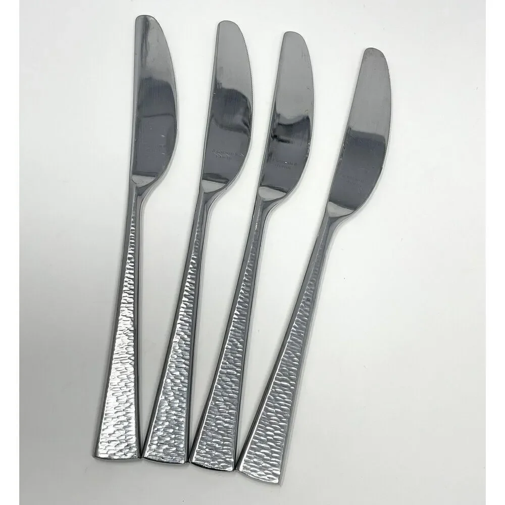Gorham BISCAYNE Dinner Knives 18/10 Stainless Flatware Hammered 8 7/8” Set Of 4